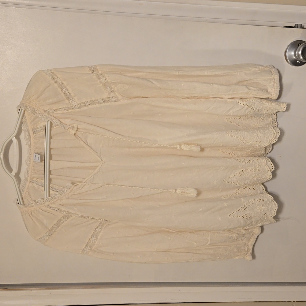 Lacy peasant blouse with tie front.
